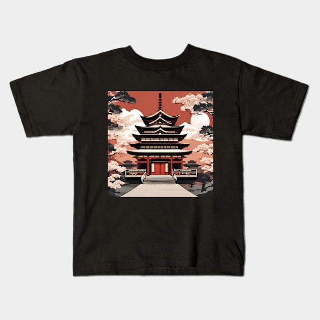 beautiful Japanese temple art Kids T-Shirt by cloudviewv2